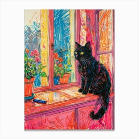 Cat On Window Sill Canvas Print