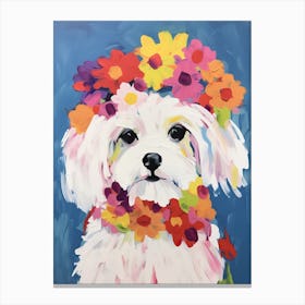 Maltese Portrait With A Flower Crown, Matisse Painting Style 4 Canvas Print