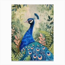 Folky Floral Peacock With The Winding Leaves 1 Canvas Print