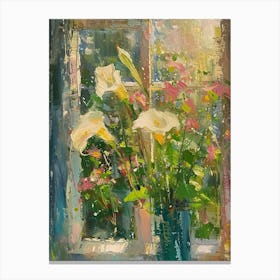 Calla Lily Flowers On A Cottage Window 4 Canvas Print