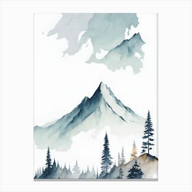 Mountain And Forest In Minimalist Watercolor Vertical Composition 43 Canvas Print