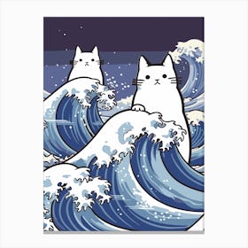 Hokusai Great Wave Cats Kawaii Cartoon Canvas Print