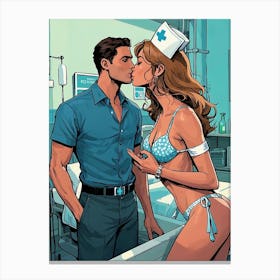 Cartoon Illustration Sexy Kiss Nurse Canvas Print