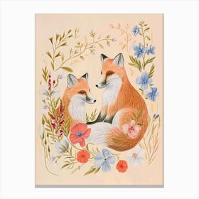 Folksy Floral Animal Drawing Fox 7 Canvas Print