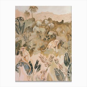 Monkeys Pastels Jungle Illustration 2 Canvas Print