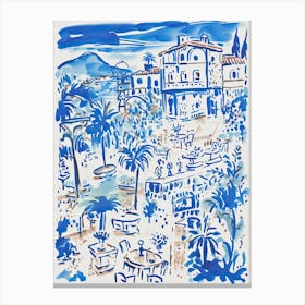 Italy, Amalfi Coast Cute Illustration In Blue 1 Canvas Print