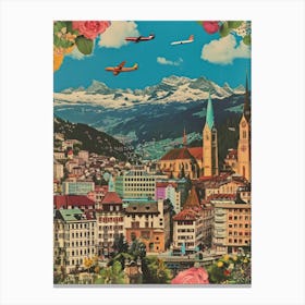 Zurich   Retro Collage Style 4 Canvas Print