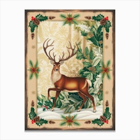 Deer In Holly Canvas Print