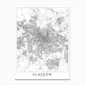 Glasgow White Map Canvas Print