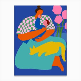 Mother And Child Navy Canvas Print