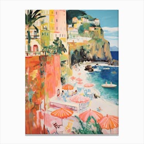 Atrany, Amalfi Coast   Italy Beach Club Lido Watercolour 4 Canvas Print