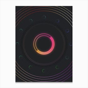 Neon Geometric Glyph in Pink and Yellow Circle Array on Black n.0343 Canvas Print