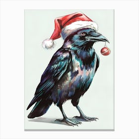 Crow In Santa Hat Canvas Print