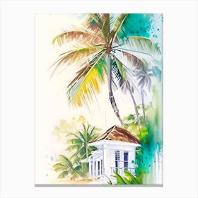 Cayo Levantado Dominican Republic Watercolour Pastel Tropical Destination Canvas Print