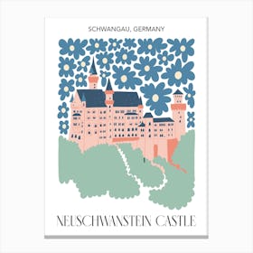 Neuchwanstein Castle   Schwangau, Germany, Travel Poster In Cute Illustration Canvas Print