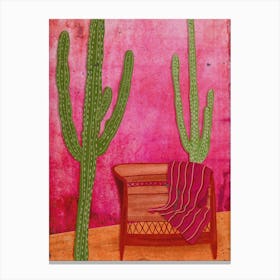 Cactus And Pink Wall Canvas Print