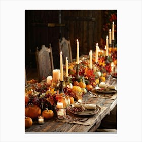 Autumn Harvest Table Decor Arranged Traditionally Rustic Style Featuring An Outlined Cornucopia Br (4) Canvas Print