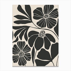 Beige and Black Abstract Floral Canvas Print