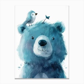 Small Joyful Bear With A Bird On Its Head 14 Canvas Print