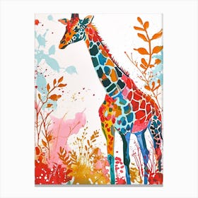 Colourful Giraffe Herd Painting 3 Canvas Print
