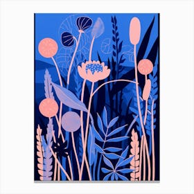 Blue Flower Illustration Fountain Grass 3 Canvas Print