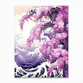 Great Wave With Wisteria Flower Drawing In The Style Of Ukiyo E 4 Canvas Print