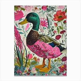 Floral Animal Painting Mallard Duck 1 Canvas Print