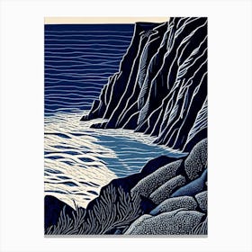 Coastal Cliffs And Rocky Shores Waterscape Linocut 1 Canvas Print