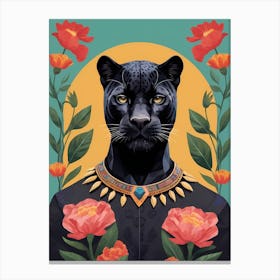 Floral Black Panther Portrait In A Suit (8) Canvas Print