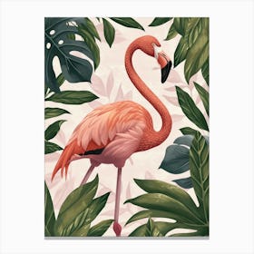 Jamess Flamingo And Philodendrons Minimalist Illustration 2 Canvas Print