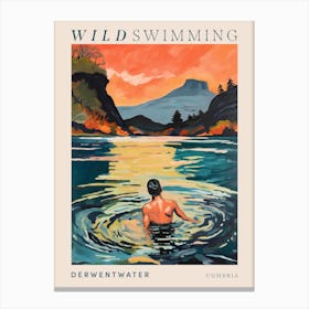 Wild Swimming At Derwentwater Cumbria 2 Poster Canvas Print