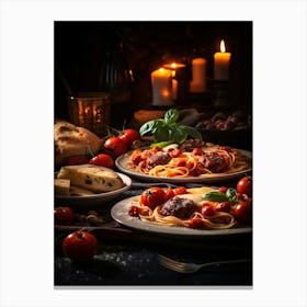 Spaghetti With Meatballs And Tomatoes 1 Canvas Print