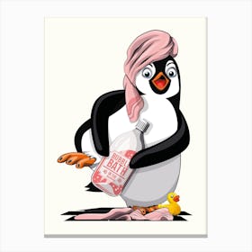 Naked Penguin in the Bathroom Canvas Print