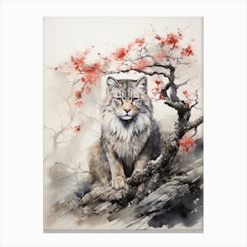 Lion, Japanese Brush Painting, Ukiyo E, Minimal 1 Canvas Print