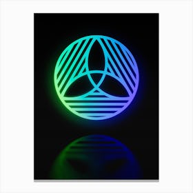 Neon Blue and Green Abstract Geometric Glyph on Black n.0236 Canvas Print
