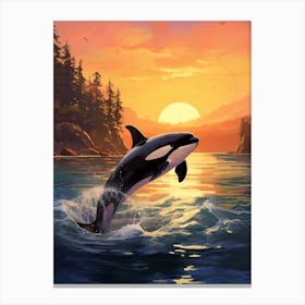 Orca Whale In Sunset 1 Canvas Print
