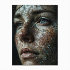 Close Up Photo Of A Weathered Face Skin Etched With Fine Cracks Freckles Scattered Like Constellat Canvas Print