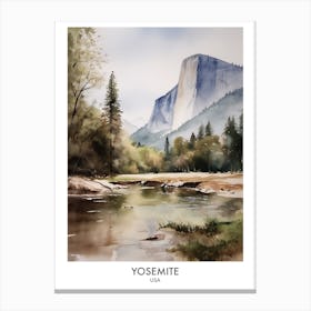Yosemite Usa Watercolour Travel Poster 2 Canvas Print