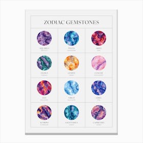 Gemstones Zodiac Chart, Astrology Birthstones Canvas Print