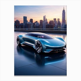 Electric Car With Aerodynamic Curves Designed For Sustainable Mobility Featuring Solar Panels Emb Canvas Print