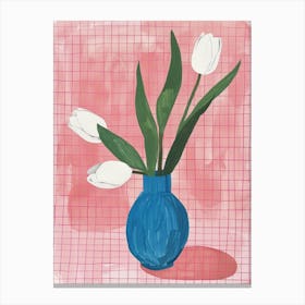 White Tulips In A Blue Vase 5 Canvas Print