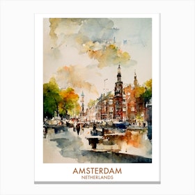 Amsterdam Netherlands Watercolour Travel Canvas Print