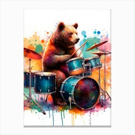 Bear Playing Drums Canvas Print