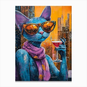 City Cat At Rooftop Bar 5 Canvas Print