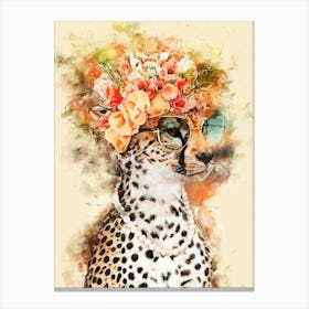 Cheetah With Flowers Canvas Print