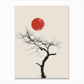 Tree With Red Sun Canvas Print