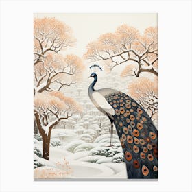 Winter Bird Painting Peacock 1 Canvas Print