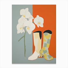 A Painting Of Cowboy Boots With White Flowers, Pop Art Style 15 Canvas Print