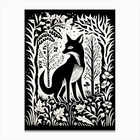 Fox In The Forest Linocut Illustration 2  Canvas Print