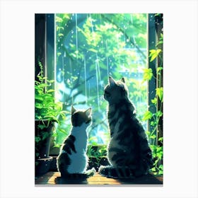 Two Cats Looking Out The Window Canvas Print